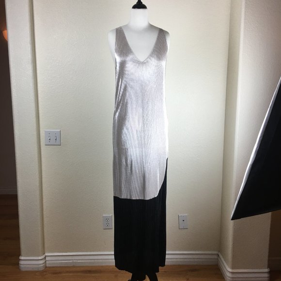 Zara Trafaluc Silver & Black Crinkle Maxi Dress - Picture 1 of 8